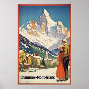 Poster Chamonix, Mont Blan, Ski Vintage