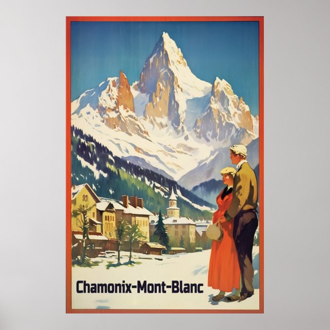Poster Chamonix, Mont Blan, Ski Vintage (Devant)