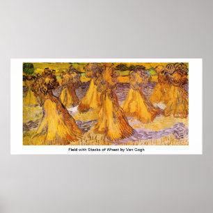 Poster Champ avec des piles de blé par Van Gogh