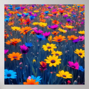 Poster Champ Coloré De Fleurs