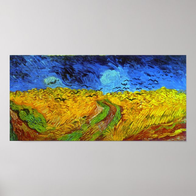 Poster Champ de blé avec corbeaux Van Gogh Art (Devant)