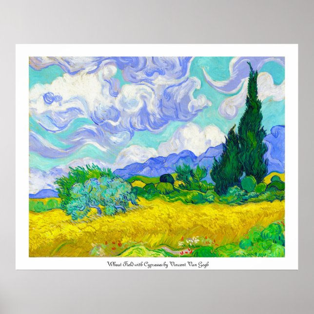 Poster Champ de blé avec Cyprès par Vincent Van Gogh (Devant)