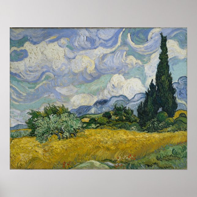 Poster Champ de blé avec Cyprès par Vincent van Gogh (Devant)