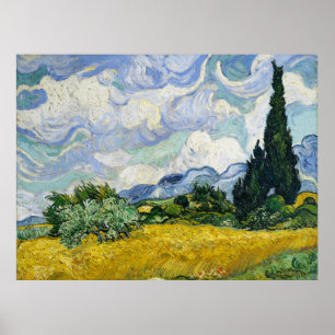 Poster Champ de blé de Vincent Van Gogh avec Cyprès