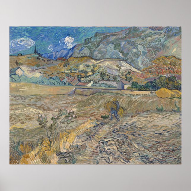 Poster Champ de blé fermé avec le paysan Van Gogh (Devant)