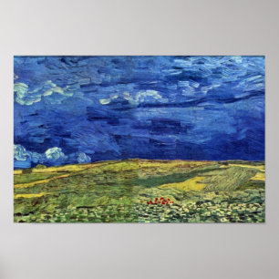 Poster Champ De Blé Sous Ciel Nuageux Par Vincent Van Gog
