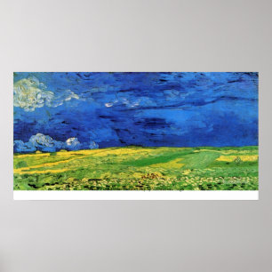 Poster Champ de blé sous ciel nuageux par Vincent van Gog