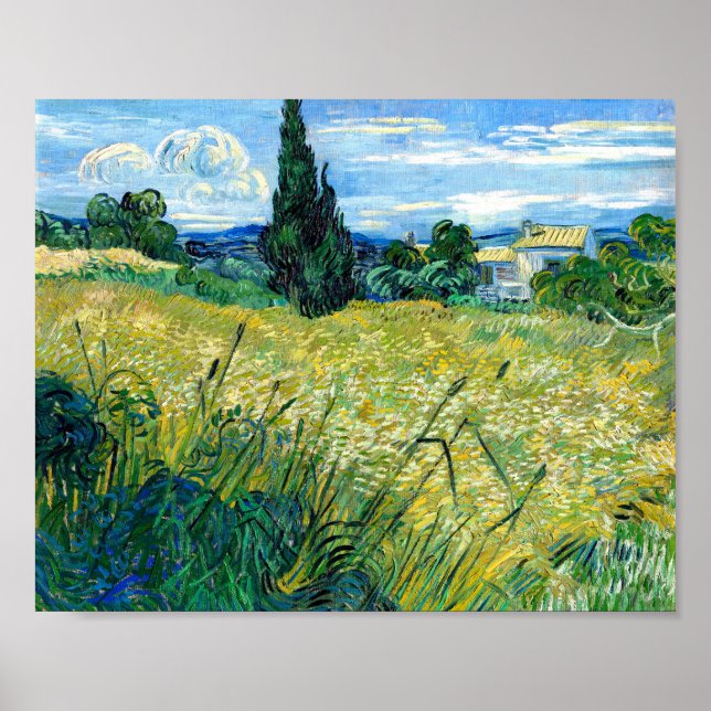 Poster Champ de blé vert avec Cypress (1889) Van Gogh Art (Devant)