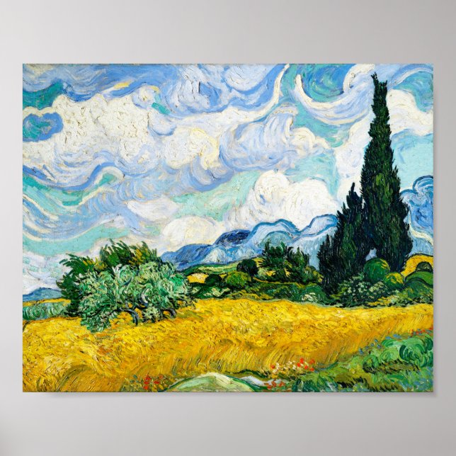 Poster Champ de blé Vincent Van Gogh avec Cyprès (Devant)