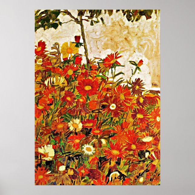 Poster Champ de fleurs - Egon Schiele (Devant)