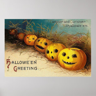 Poster Champ de foin Citrouille Jack O'Lantern