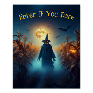Poster Champ de maïs d'Halloween et épouvantail