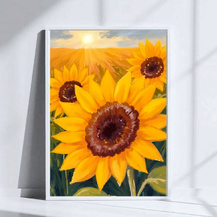 Poster Champ de Tournesols Aquarelle Fleur Jaune Peinte