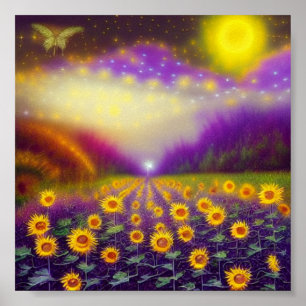 Poster Champ de tournesols de fantaisie sauvage