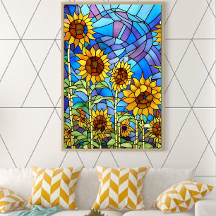 Poster Champ de verre tendu des tournesols