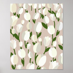 Poster Champ Tulip 02 Beige Et Blanc