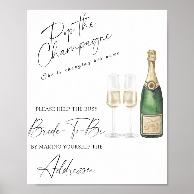 Poster champagne - aider la mariée occupée Adresse (Devant)