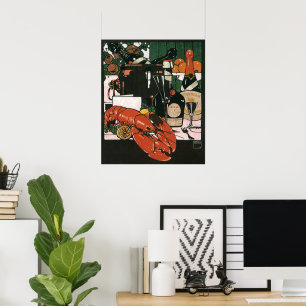 Poster Champagne au homard vintage ; Fête élégante