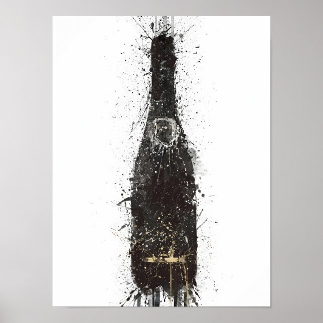 Poster Champagne Bottle Wall Art Print 'Black Fizz' (Devant)