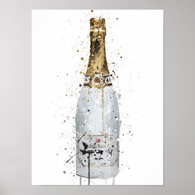 Poster Champagne Bottle Wall Art Print 'Blanc' (Devant)
