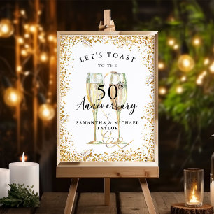 Poster Champagne d'or 50e anniversaire Mariage Bienvenue