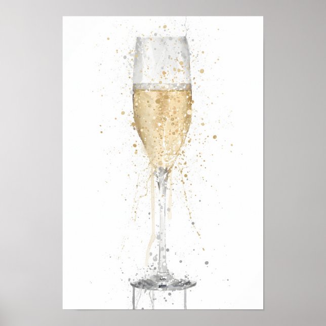 Poster Champagne Flute 'White' (Devant)