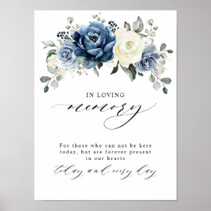 Poster Champagne ivoire bleu poussiéreux floral en souven