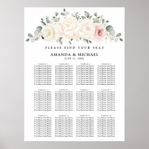 Poster Champagne Ivory Blush Pink Floral Carte de siège