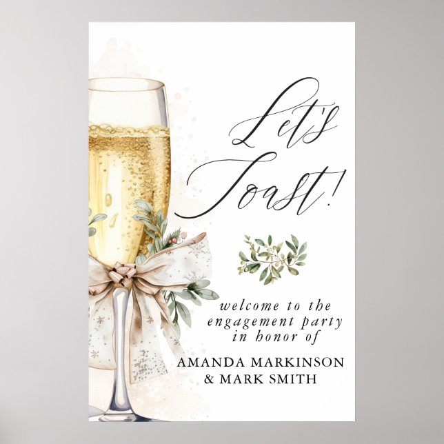 Poster Champagne Let's Toast Winter Engagement Welcome (Devant)