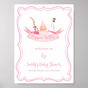 Poster Champagne rose Pieds Cadre Fille Baby shower Bienv