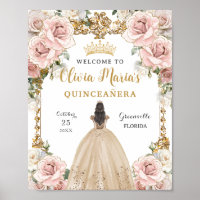 Champagne rose vintage Floral Quinceañera