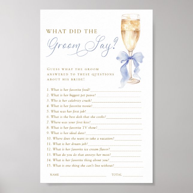 Poster Champagne What Did the Groom Say Game Digital (Devant)