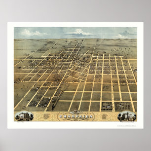 Poster Champaign, IL Panoramic Map - 1869