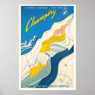Poster Champery Valais Suisse Suisse Ski Vintage