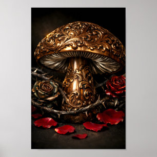 Poster Champignon de bronze orné Rose rouge gothique Stea