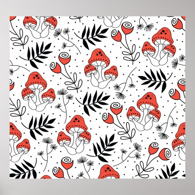 Poster Champignons champignon : Nature Line Art (Devant)