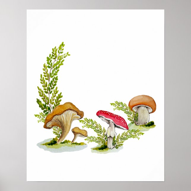 Poster Champignons d'aquarelle dans une clairière foresti (Devant)