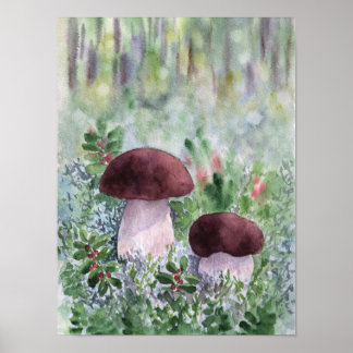 Poster Champignons de Porcini dans la forêt