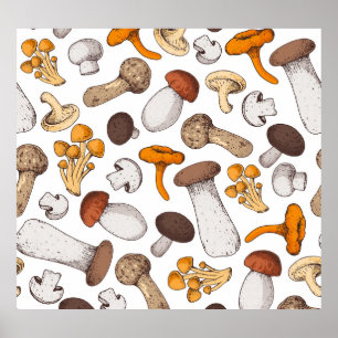 Poster Champignons dessinés à la main : arrière - plan al