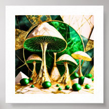 Champignons en géométrique surréaliste vert et or