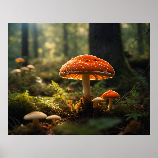 Poster Champignons en pleine forêt (Devant)