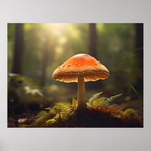 Poster Champignons en pleine forêt