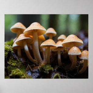 Poster Champignons en pleine forêt