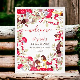 Poster Champignons mignons forêt rustique baby shower acc