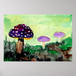 Poster Champignons pourpres dans la forêt