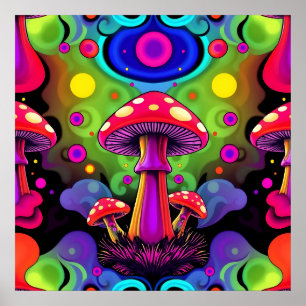 Poster Champignons Rétro Colorés Vibrants Psychedéliques