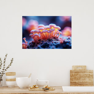 Poster Champignons roses Dreamy - Macro nature douce