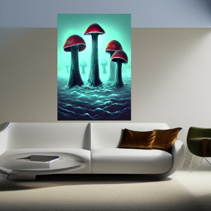 Poster Champignons rouges poussant dans la mer   AI Art P