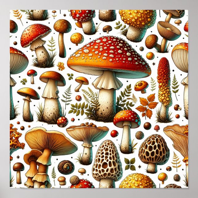 Poster Champignons Sauvages Fantaisistes (Devant)