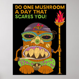 Poster Champignons Tiki Chef avec citation amusante, noir